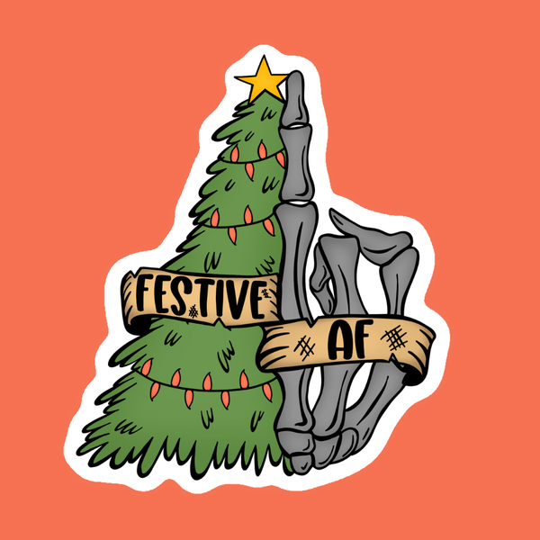 Festive AF Skeleton Middle Finger Christmas Sticker