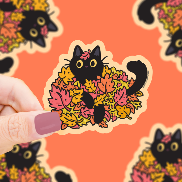 Autumn Leaves Kitty Fall Vinyl Sticker