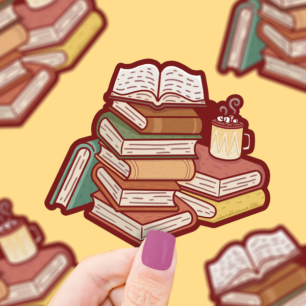 Cozy Book Stack Bookish  Vinyl Sticker