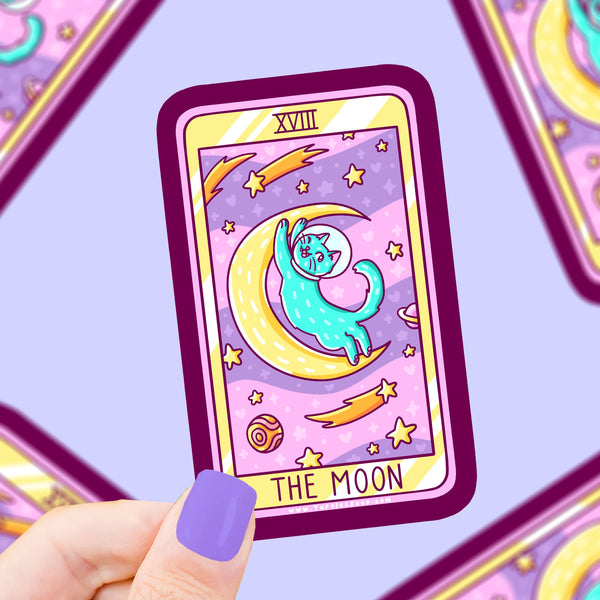 The Moon Cat Major Arcana Tarot Card Vinyl Sticker