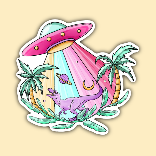 UFO Dinosaur Abduction Sticker