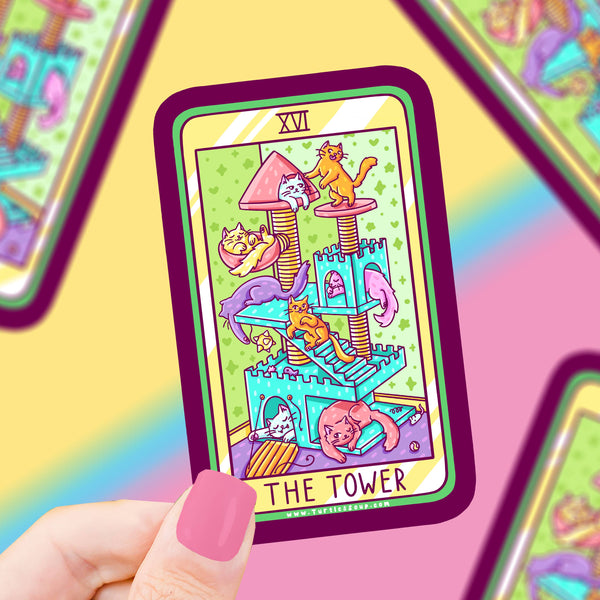 The Tower Cat Major Arcana Tarot Card Vinyl Sticker