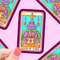 Queen of Kibble Cat Major Arcana Tarot Card Vinyl Sticker