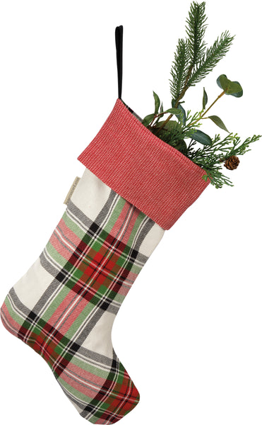 Cream Plaid Christmas Stocking