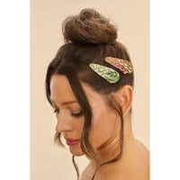 Asymetric Leaf & Feather Jewelled Hair Clips