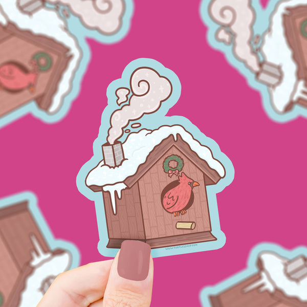 Winter Bird House Christmas Vinyl Sticker