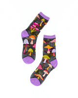 Magic Mushrooms Black Sheer Crew Sock